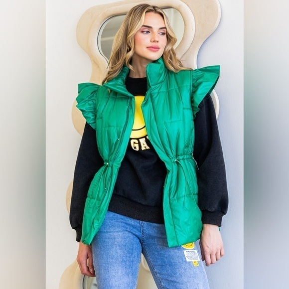 Ms. Diva Plus.. Black Puffer Vest w/Ruffled Sleeves - Picture 4 of 6